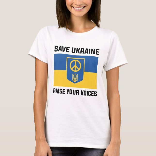 Camiseta Salve a Ucrânia Levante suas vozes (Frente)