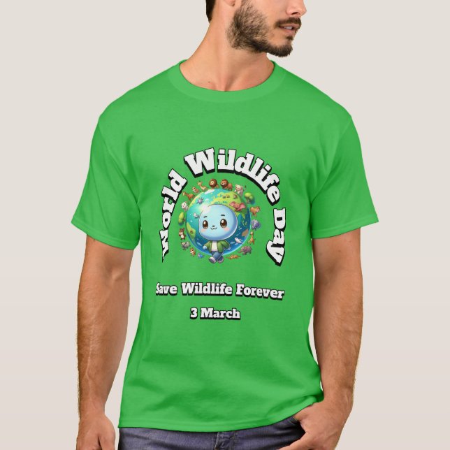 Camiseta Salve a vida selvagem. Dia Mundial da Natureza (Frente)