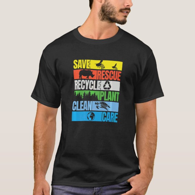 Camiseta Salve Abelhas Salvando Animais Limpos No Mar Dia d (Frente)