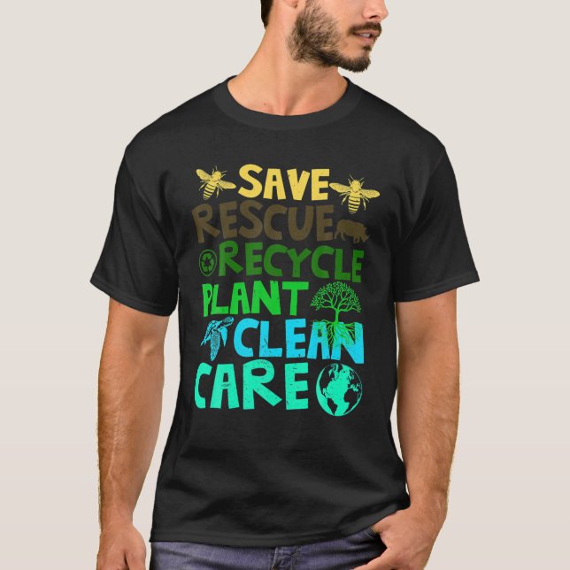 Camiseta Salve Abelhas Salvando Animais Reciclar Plastict E (Frente)