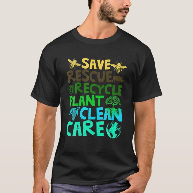 Camiseta Salve Abelhas Salvando Animais Reciclar Plastict E (Frente)