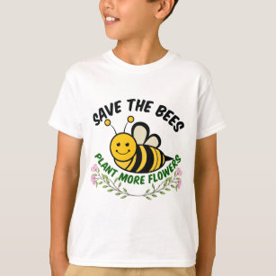 Camiseta Salve as Abelhas Plantam Mais Flores Crianças