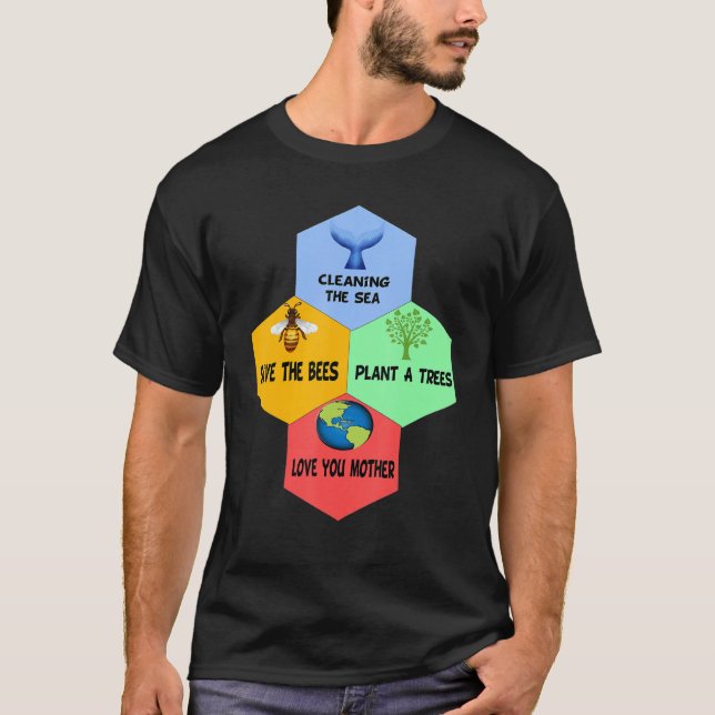 Camiseta Salve As Abelhas Plantando Árvores Limpem Os Mares (Frente)