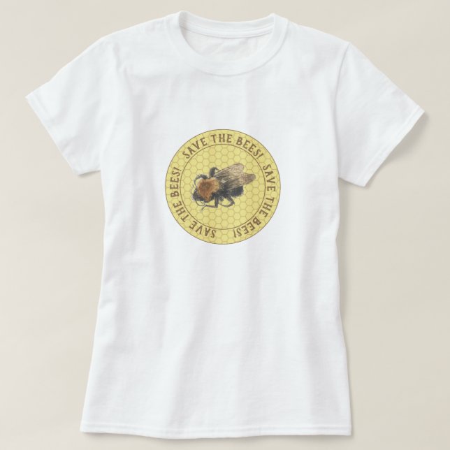 Camiseta Salve as abelhas | Vintage Honeybee & Honeycomb (Frente do Design)