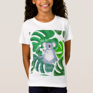 Camiseta Salve as Florestas Mãe e Bebê Koala na Floresta