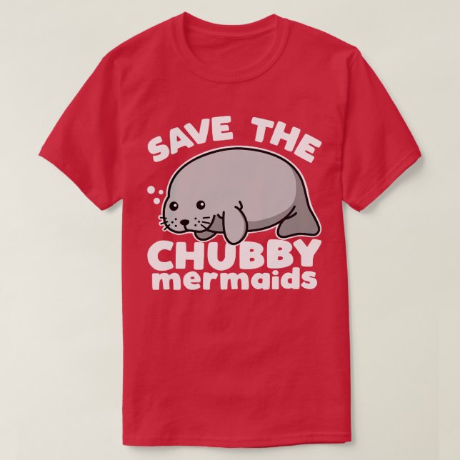 Camiseta Salve as Sereias Chubby Manatee Kawaii Dark (Frente do Design)