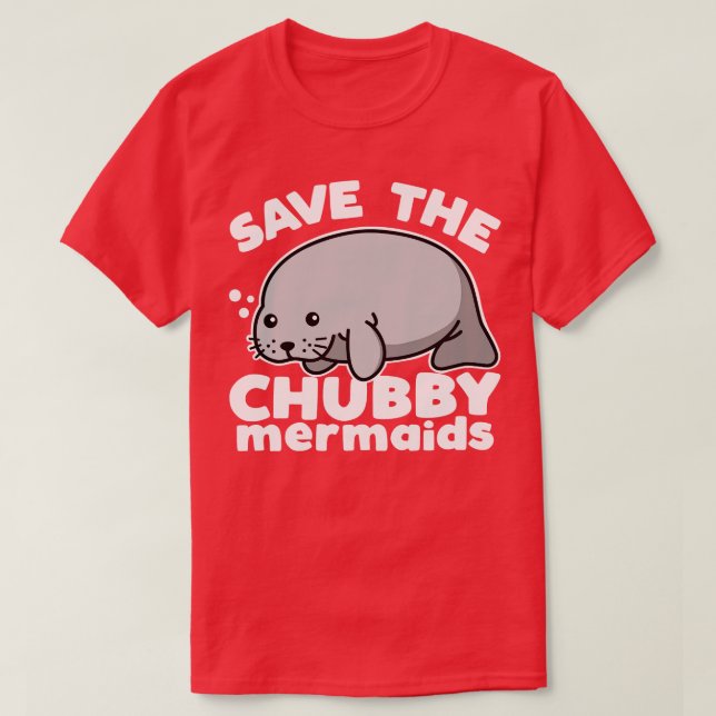 Camiseta Salve as Sereias Chubby Manatee Kawaii Dark (Frente do Design)