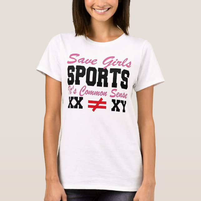 Camiseta Salve garotas esportes É bom senso XX diferente (Frente)
