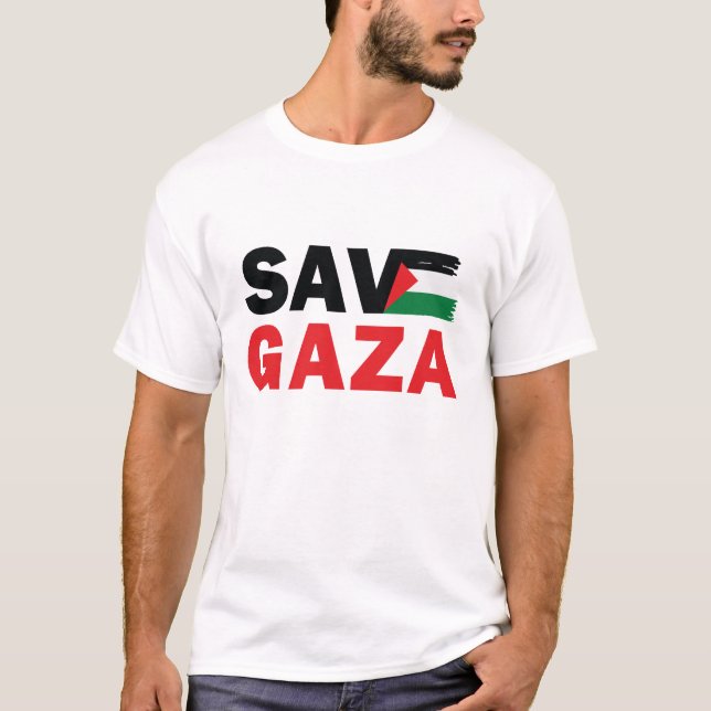 Camiseta Salve GAZA com a bandeira palestina personalizada (Frente)