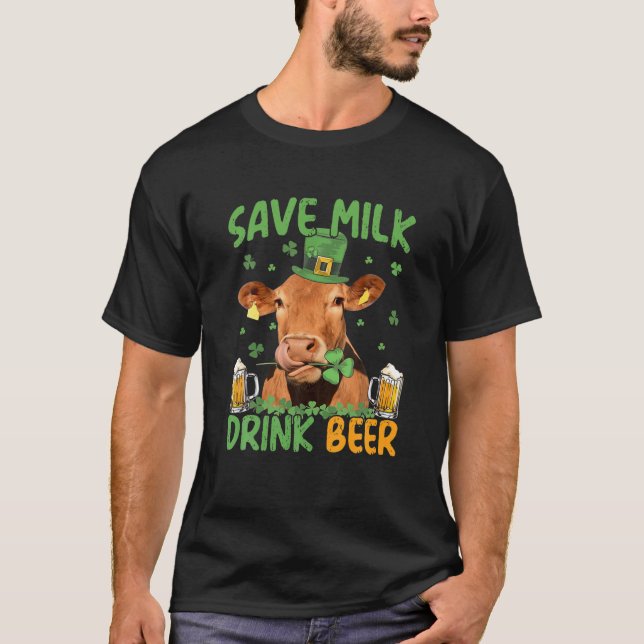 Camiseta Salve Leite Beer Beer - Vaca com Cerveja no Dia de (Frente)