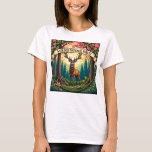 Camiseta Salve nossa design de veados da floresta nacional