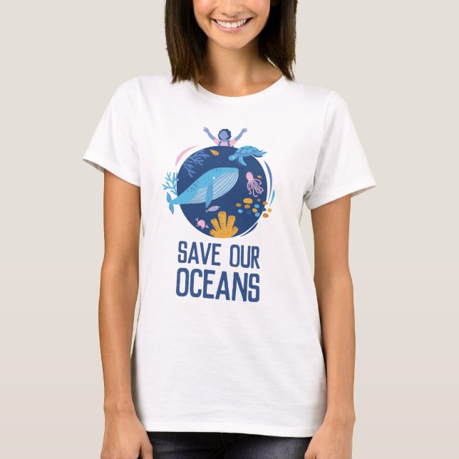 Camiseta Salve nosso Dia da Terra dos oceanos (Frente)