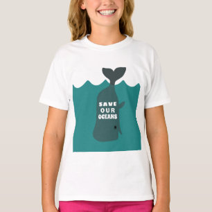 Camiseta Salve Nossos Oceanos Crianças de Baleia de Arte A