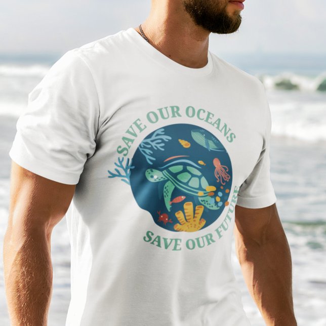 Camiseta Salve nossos oceanos e nosso futuro dia da tartaru (Criador carregado)
