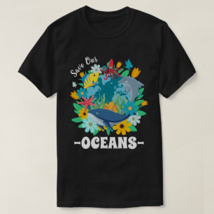 Camiseta Salve nossos oceanos Flor Baleia Design Colorido T