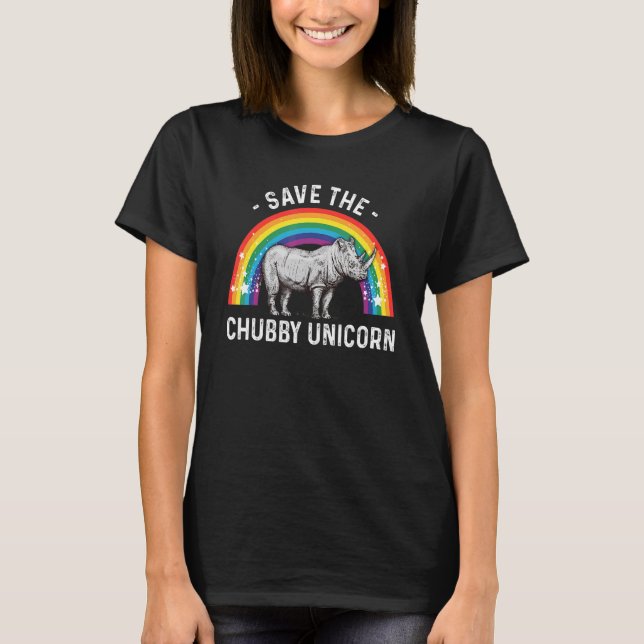 Camiseta Salve O Chubby Unicorns Rhino Conservation Rainbo (Frente)