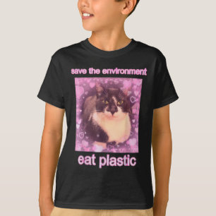 Camiseta Salve O Meio Ambiente Coma Gato Engraçado Plástico