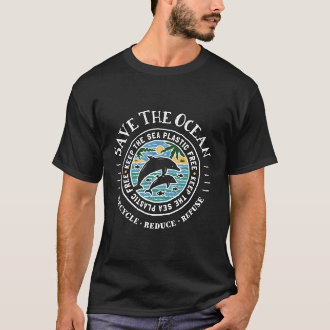 Camiseta Salve O Oceano Mantenha O Mar De Golfinho Livre De (Frente)