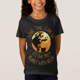 Camiseta Salve O Planeta Única Da Terra Com Pizza Engraçado