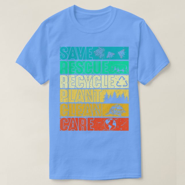 Camiseta Salve o Reciclar de animais com tartaruga de limpe (Frente do Design)