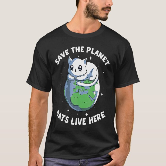 Camiseta Salve Os Gatos Do Planeta Vivem Aqui O Ambiente De (Frente)