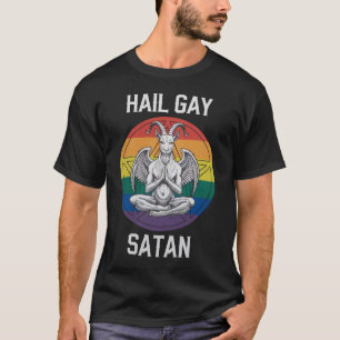Camiseta Salve Satan Gay Engraçado Goth Gótico Bode LGBTQ