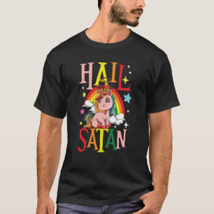 Camiseta Salve Satan Unicórnio Arco-íris