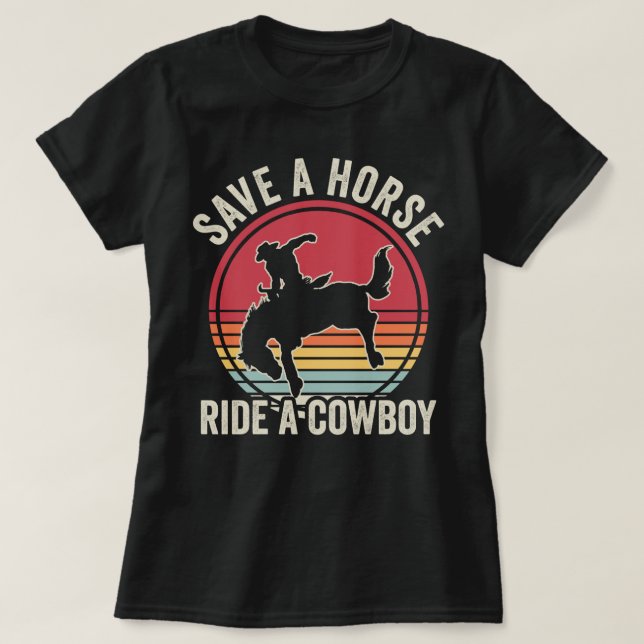 Camiseta Salve Um Cavalo Andando Um Cowboy (Frente do Design)