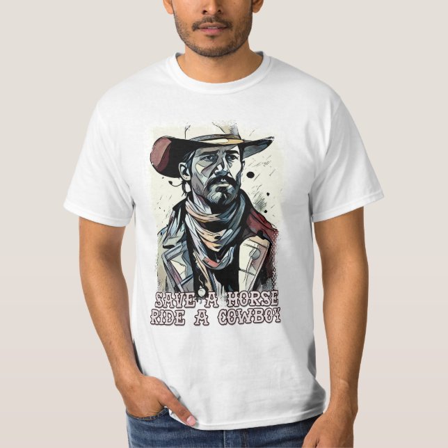 Camiseta Salve um cavalo cavalgando um cowboy Engraçado diz (Frente)