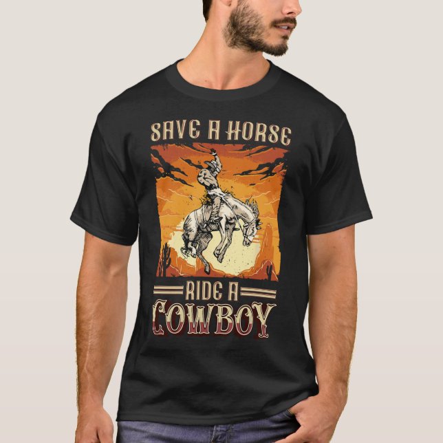 Camiseta Salve Um Cavalo De Um Vaqueiro Rodeio Ocidental (Frente)