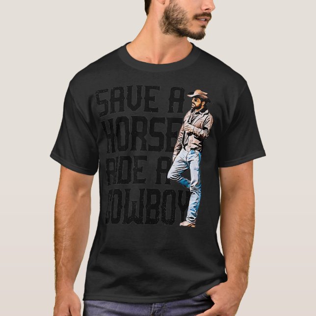 Camiseta Salve Um Cavalo Um Cowboy Engraçado  (Frente)