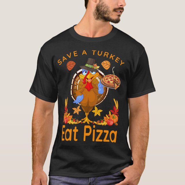 Camiseta Salve um engraçado peregrino da Turquia coma pizza (Frente)