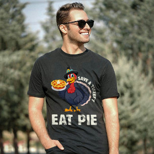 Camiseta Salve Um Peru Coma Torta Engraçado Feliz Dia de Aç