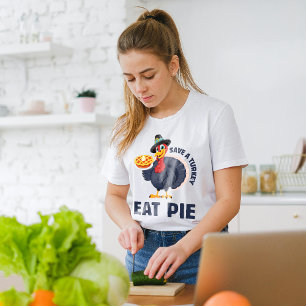 Camiseta Salve Um Peru Coma Torta Engraçado Feliz Dia de Aç