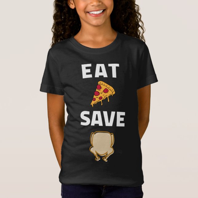 Camiseta Salve Uma Turquia Coma Pizza Engraçado Ação De Gra (Frente)