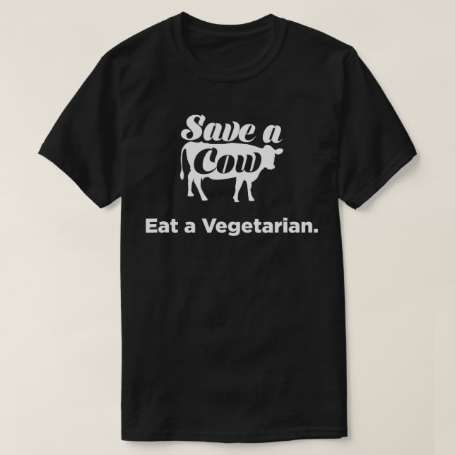 Camiseta Salve uma vaca, coma uma engrenagem vegetariana (Frente do Design)