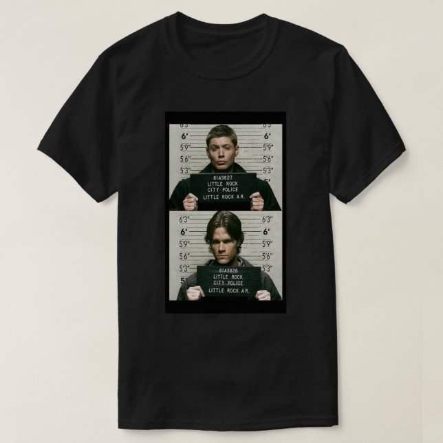 Camiseta Sam e Dean Mugshots Clássicos de T-Shirt (Frente do Design)