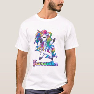 Camiseta SAMANTHA Nome Personalizado Cores Arco-Íris Unicór