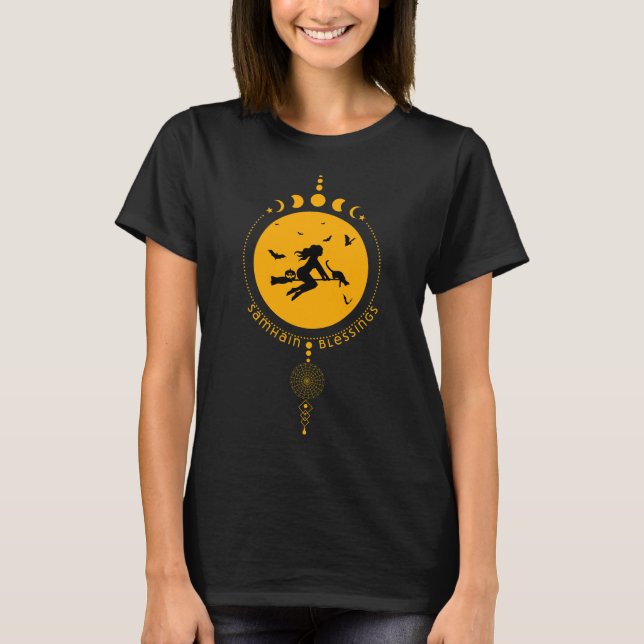 Camiseta Samhain Blessings, bruxa (Frente)