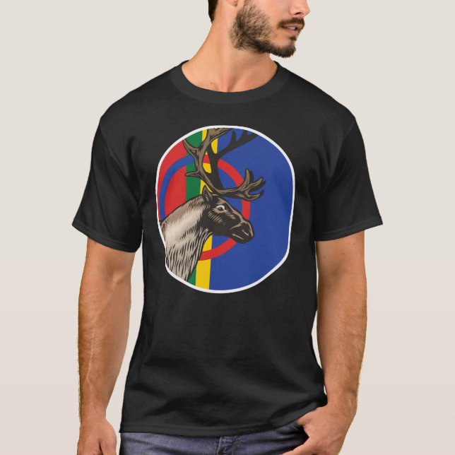 Camiseta Sami Reindeer Bandeira Nacional de Saami (Frente)