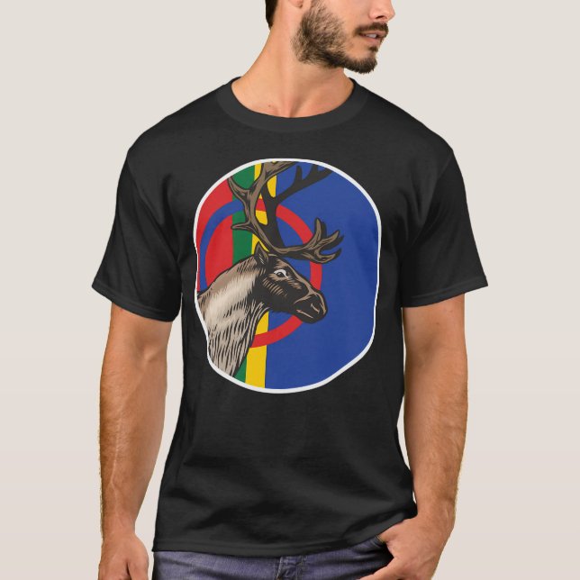 Camiseta Sami Reindeer Bandeira Nacional de Saami (Frente)