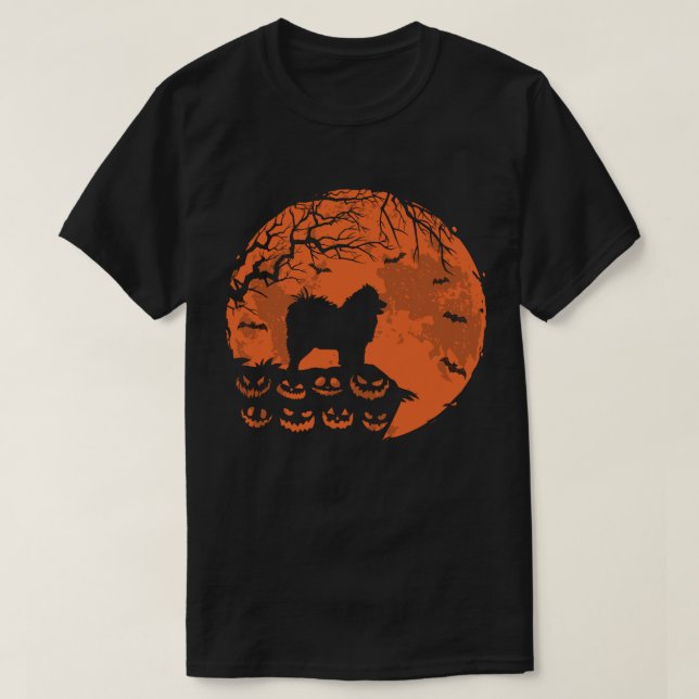 Camiseta Samoia E Lua Halloween Fumaça Cachorro Engraçado (Frente do Design)