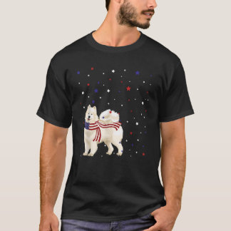 Camiseta Samoyed American Flag Scarf Patriótico 4 De Julho