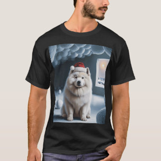 Camiseta Samoyed com Chapéu de Natal