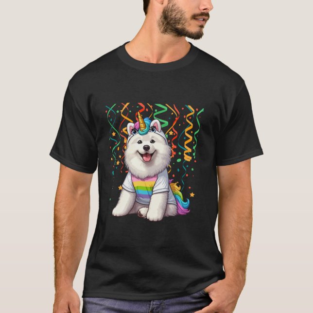 Camiseta Samoyed Cosplay Coloful Unicorn Birthday Kids Todd (Frente)