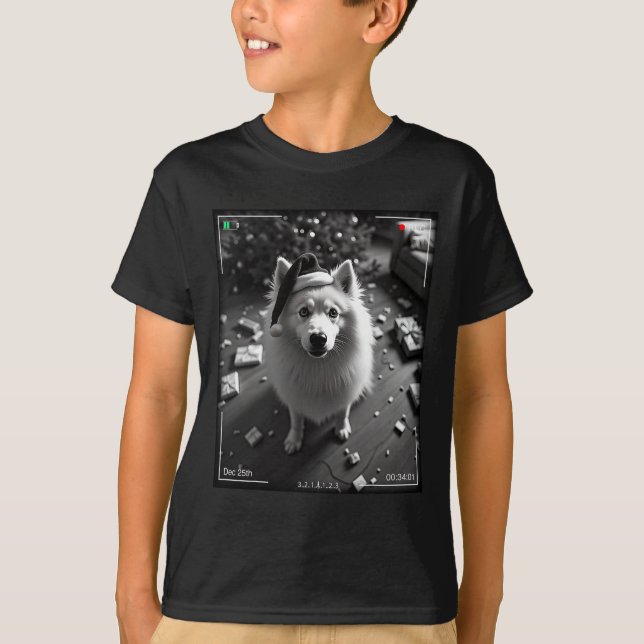 Camiseta Samoyed de Natal Flagrado pela Câmera  (Frente)