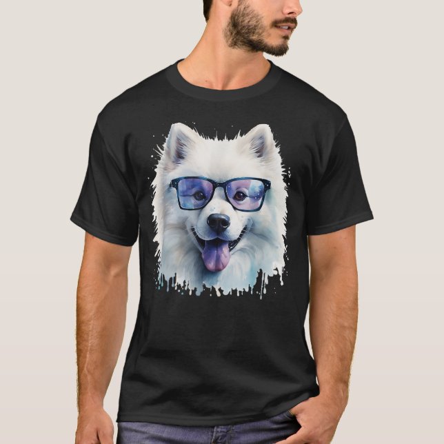 Camiseta Samoyed Dog Wearing Glasses Watercolor (Frente)