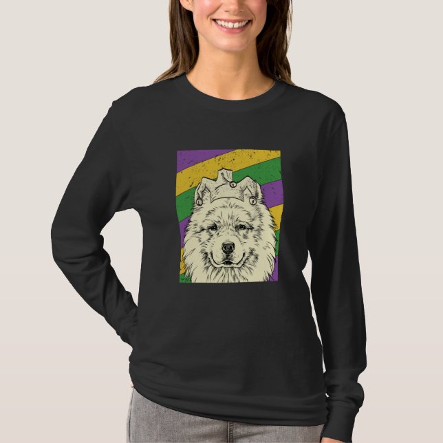 Camiseta Samoyed Jester Mardi Gras Dog Mom or Dad (Frente)