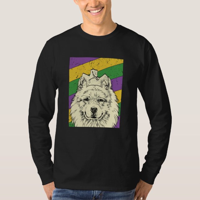 Camiseta Samoyed Jester Mardi Gras Dog Mom or Dad (Frente)