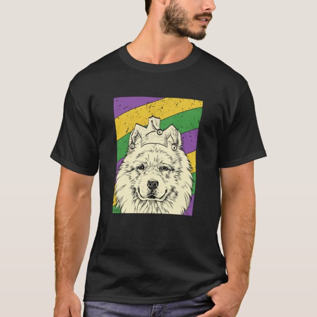 Camiseta Samoyed Jester Mardi Gras Dog Mom or Dad (Frente)